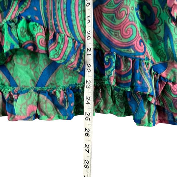 Anthropologie Trinity Blouse M Green Silk Paisley Sheer Ruffle Forest Fairy Top - Picture 8 of 13